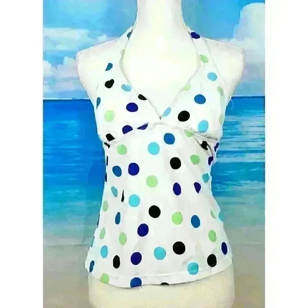 SONOMA Womans TANKINI Top Bathing WHITE POLKA DOT Swim Suit Tunic size 10